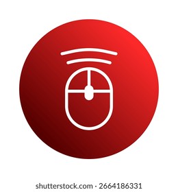 Simple red computer mouse icon, device connectivity with wireless signal displayed, technology representation with software