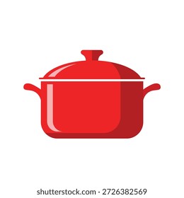 Ilustración vectorial plana roja simple de la olla de cocción para el uso de la cocina en el fondo blanco