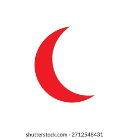 Simple red crescent moon icon silhouette vector flat design on white background.