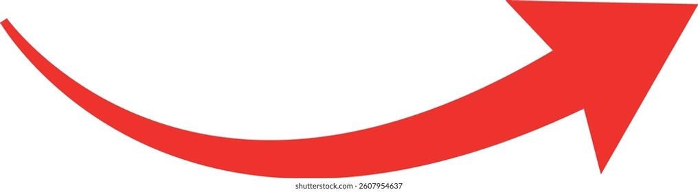 Simple red curved arrow. Pointing to the right and up. Arrow symbol Vector illustration. Direction symbol.	