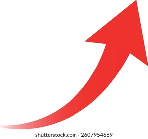 Simple red curved arrow. Pointing to the right and up. Arrow symbol Vector illustration. Direction symbol.	