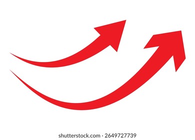 A simple, red, curved arrow pointing to the up on a transparent background. Direction symbol. Red arrows set. Curved arrows. Arrow sign. Curved arrow pointing right. red arrow.