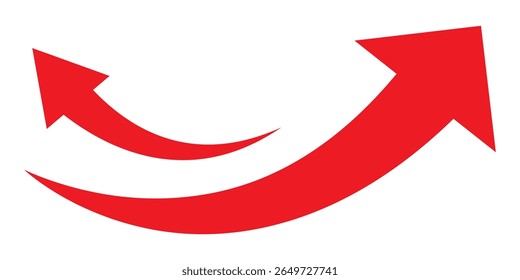 A simple, red, curved arrow pointing to the up on a transparent background. Direction symbol. Red arrows set. Curved arrows. Arrow sign. Curved arrow pointing right. red arrow.