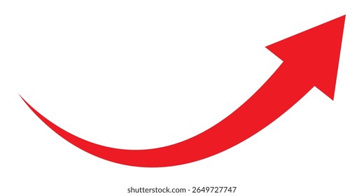 A simple, red, curved arrow pointing to the up on a transparent background. Direction symbol. Red arrows set. Curved arrows. Arrow sign. Curved arrow pointing right. red arrow.