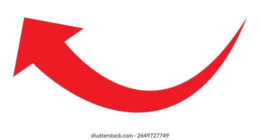 A simple, red, curved arrow pointing to the up on a transparent background. Direction symbol. Red arrows set. Curved arrows. Arrow sign. Curved arrow pointing right. red arrow.