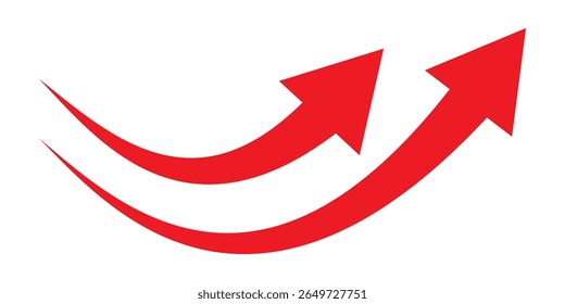 A simple, red, curved arrow pointing to the up on a transparent background. Direction symbol. Red arrows set. Curved arrows. Arrow sign. Curved arrow pointing right. red arrow.