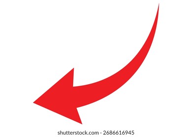 Simple red curved arrow. Pointing to the right and up. Arrow symbol Vector illustration. Direction symbol.  Curved arrow vector illustration isolated on white background.
