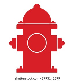 A simple red fire hydrant icon or silhouette isolated on a plain white background used for firefighting and safety purposes