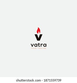 simple red flame and letter V logo