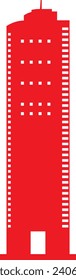 Simple red flat drawing of a modern landmark SKYSCRAPER HIGH-RISE BUILDING