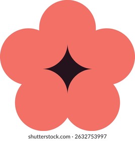 Icono de flor roja simple con Formas de pétalos suaves sobre fondo blanco