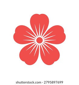 Simple red flower illustration with five petals and central dot perfect for nature or decorative projects
