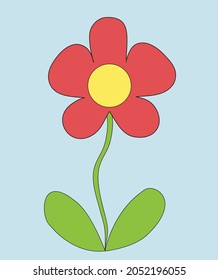 Simple red flower isolated on soft blue background