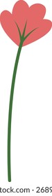 A simple red flower with a long green stem, minimal design, isolated on white background, botanical vector illustration.