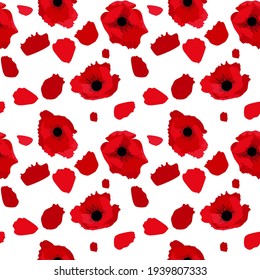 Simple Red Flower Poppy Set Vector Illustration EPS10