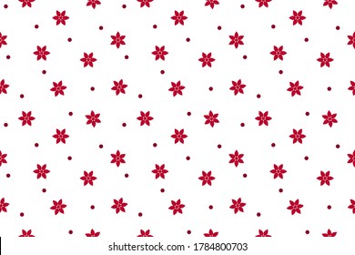 simple red flowers and dots seamless pattern, clean minimalistic wallpaper, white background, vector illustration flat design