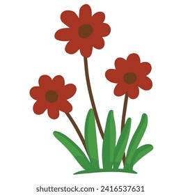 Simple red flowers and leaves isolated in white background