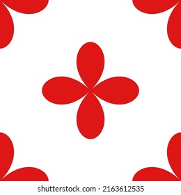 Simple red flowers, petals seamless, repeatable pattern, background. Nature, ecology, botanic and gardening concept backdrop. Flower silhouettes, symbols and motifs repetitive texture