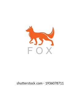 simple red fox running, walking logo, vector illustrations