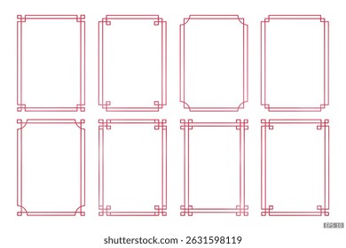 Simple red geometric frames are isolated on white background. Luxury red borders for invitations, luxury templates, and decorative patterns. Chinese border design. 3D vector illustration.