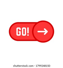 Simple Red Go Icon Like Call To Action. Concept Of Choice Of Direction Or Direction Badge. Abstract Flat Style Trend Modern Move Or Way Logotype Graphic Web Design Element Isolated On White Background