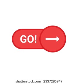simple red go icon like call to action. concept of choice of direction or direction badge. abstract flat style trend modern move or way logotype graphic web design element isolated on white background