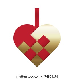 Simple red gold braided christmas heart shaped vector illustration.