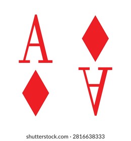 A simple red graphic illustration of the ace of diamonds playing card symbol featuring the letter A and the diamond suit shape for casino and gambling themes.