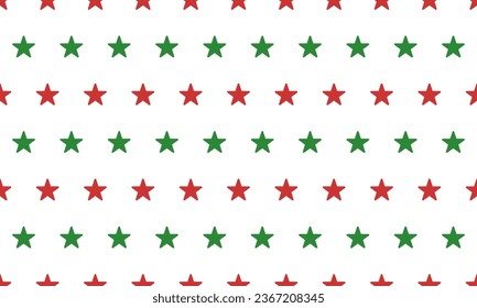 Simple red and green stars seamless pattern on white background. Vector Christmas Background.