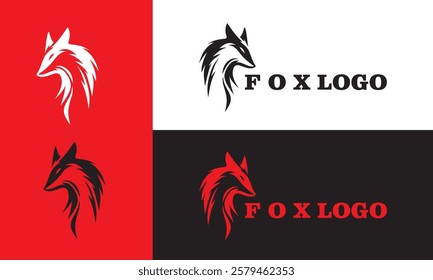 simple red head fox logo, silhouette of great wild animal vector illustrations