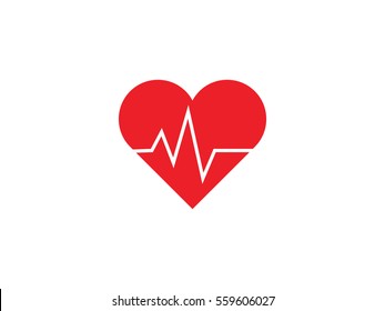 Simple red heart beat icon vector illustration on white background