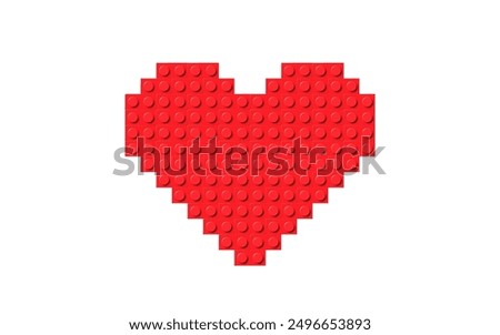 Simple red heart composed of many plastic building toy blocks. Close-up of a colorful bricks. Abstract vector background illustration