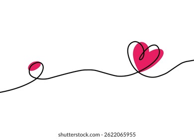 Simple red heart continuous wavy line art drawing on white background. Happy valentine's day header or banner or letter template. vector heart.