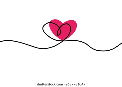 	
Simple red heart continuous wavy line art drawing on white background. Happy valentine's day header or banner or letter template. vector heart.