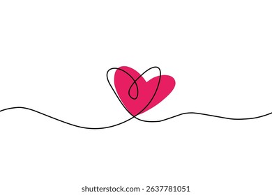 	
Simple red heart continuous wavy line art drawing on white background. Happy valentine's day header or banner or letter template. vector heart.