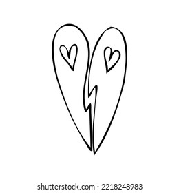 Simple red heart, hand drawn illustration in doodle style. Valentine's day, love, romance
