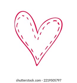 Sencillo corazón rojo, ilustración dibujada a mano en estilo doodle. Día de San Valentín, amor, romance