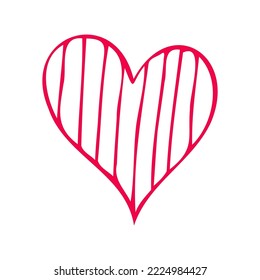Sencillo corazón rojo, ilustración dibujada a mano en estilo doodle. Día de San Valentín, amor, romance