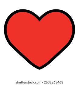 Icono rojo simple del corazón con el contorno negro audaz