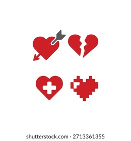 Simple red heart icon isolated on white background. Love symbol for Valentines Day card. Vector illustration of passion, romance, feeling, emotion and health care concept.