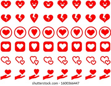 Simple red heart icon set