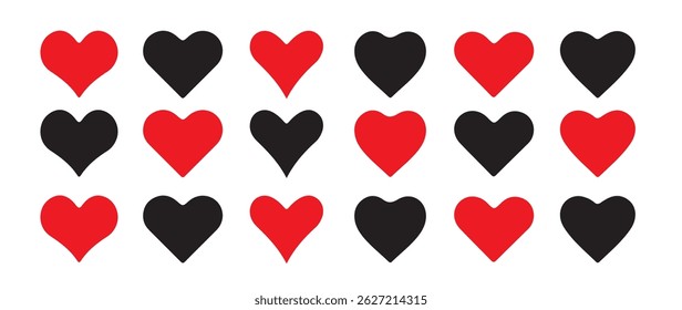 Simple red heart icon set. Different simple red hearts. Outline web icon buttons. Love sign in flat style, Artistic red heart love symbols isolated editable vector illustration
