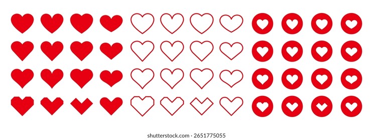 Simple red heart icon set