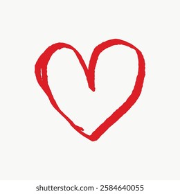 Simple red heart illustration on a white background. The heart design is hand-drawn, featuring a bold red color. Heart symbol conveys love and affection. Valentine's Day illustration vector.