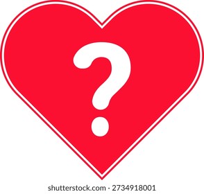 Simple red heart illustration with question mark representing love uncertainty emotional doubt relationship questions curiosity romance feelings decision making and emotional confusion concept