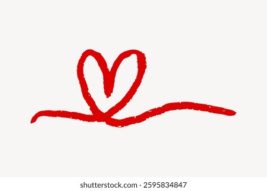 Simple red heart line drawing on a white background. The heart line is minimalistic, conveying love and simplicity. Heart line art is elegant and clean. Doodle illustration vector.