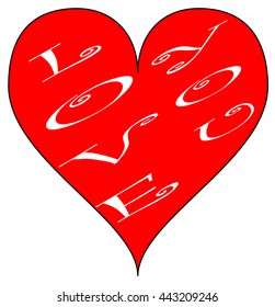 Simple red heart. "Love you" written inside. Isolated over a white background. Vector.