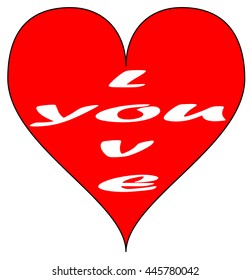 Simple red heart. "Love you" written inside. Isolated over a white background. Vector.