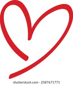 Simple Red Heart Outline Hand Drawn Style Vector Illustration