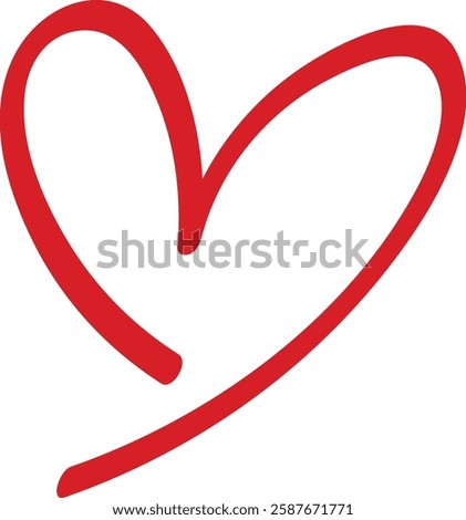 Simple Red Heart Outline Hand Drawn Style Vector Illustration